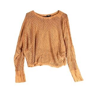 Express Womens Sweater Orange Boat Neck Open Knit Long Sleeve Cotton Blend Large